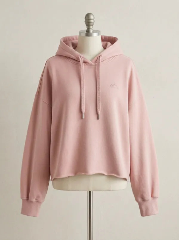 Women's Minimalist Mountain Logo Embroidered Cropped Hoodie
