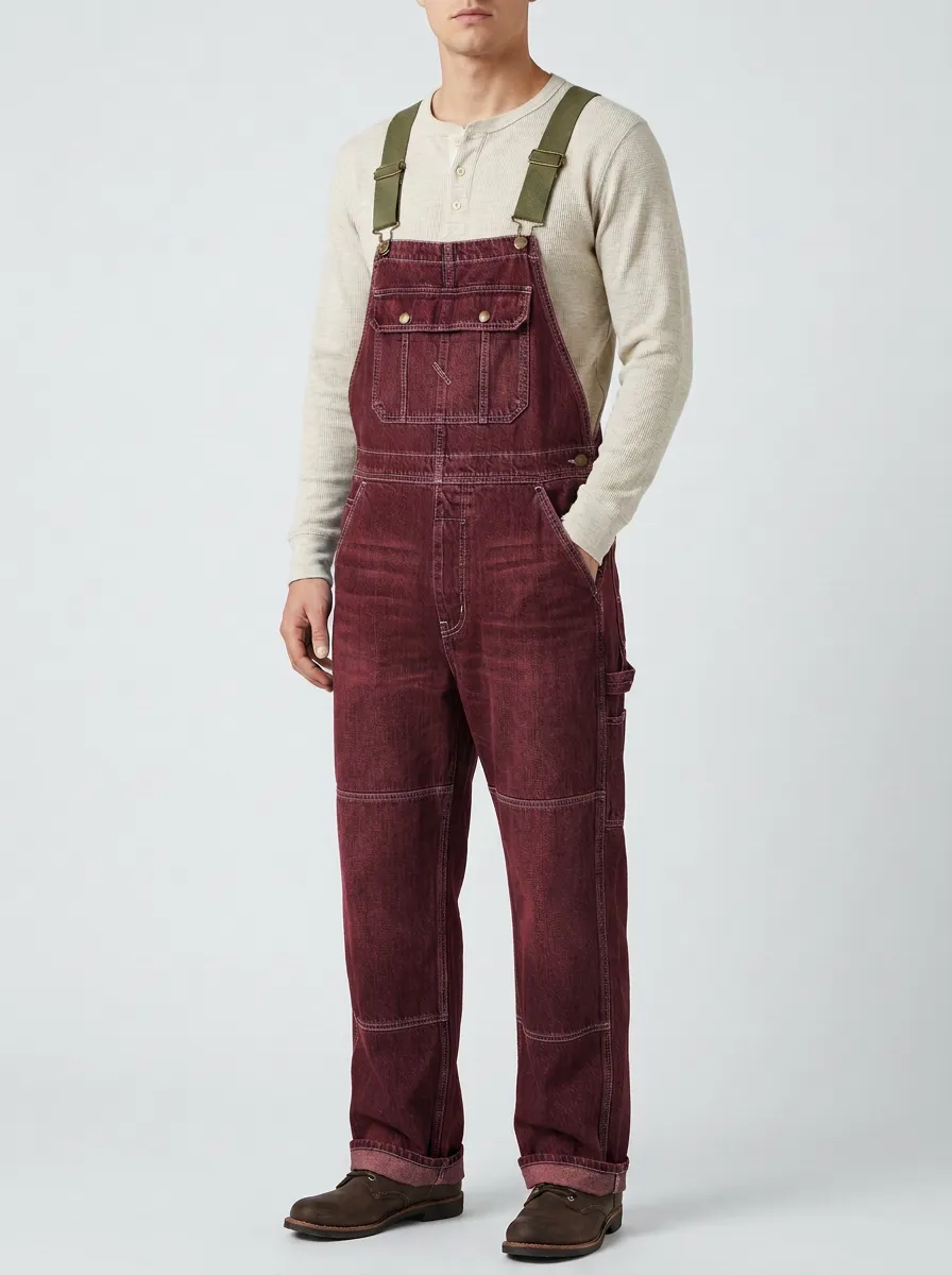 Men's Vintage Style Blue Denim Washed Bib Overalls