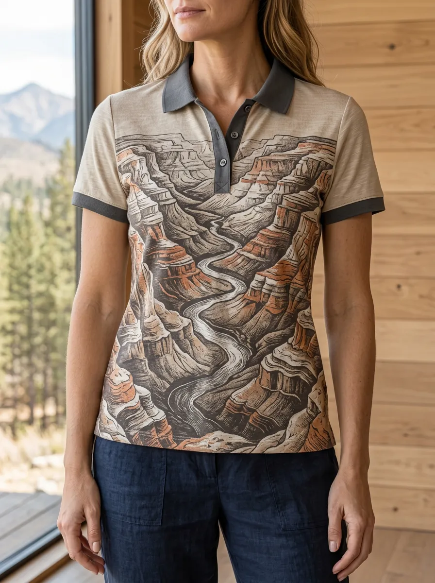 Women's Grand Canyon Nature Lover Landscape Printed Polo Shirt