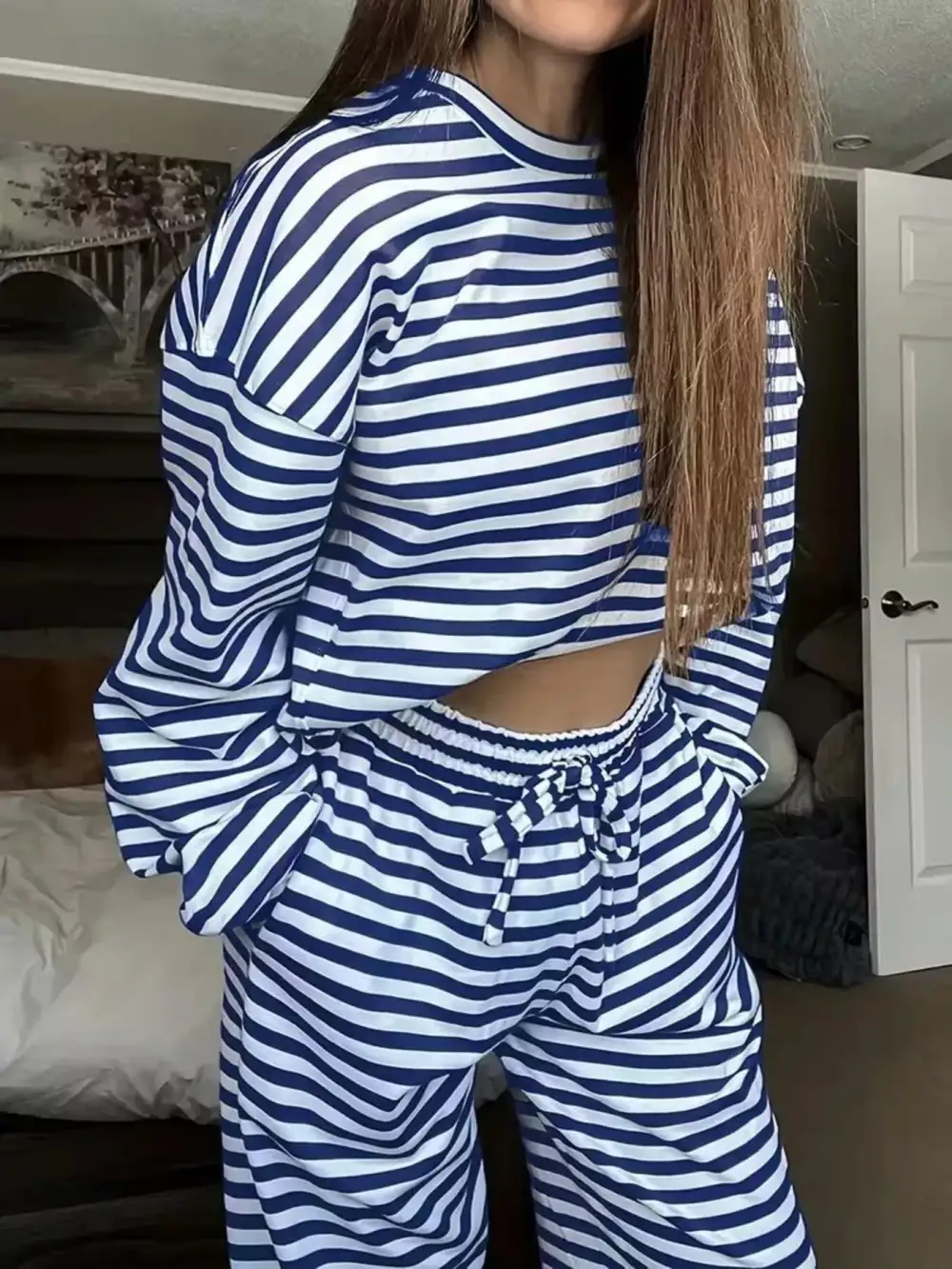 Relaxed Striped Long Sleeve Top and Pants Set