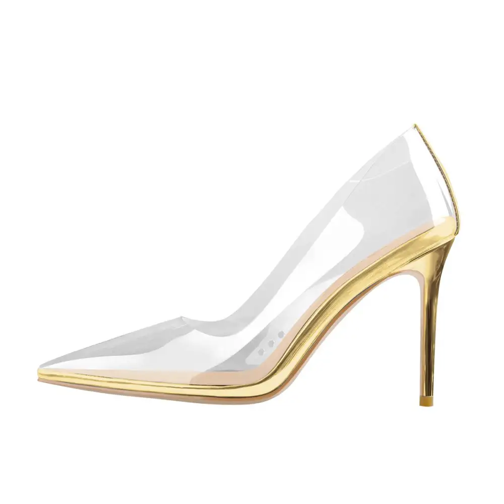 Pointed Toe Transparent Heel Slip On Pumps