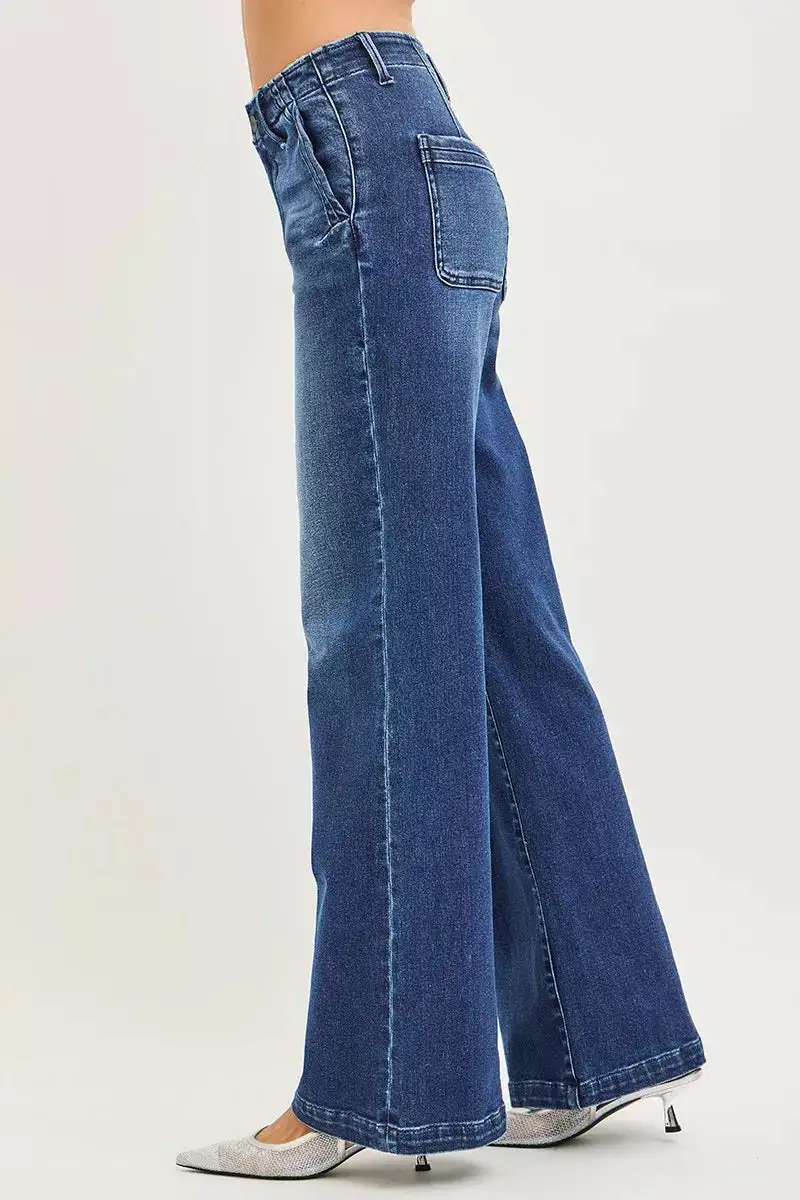 Daytime Denim High Rise Wide Leg Pocketed Jeans