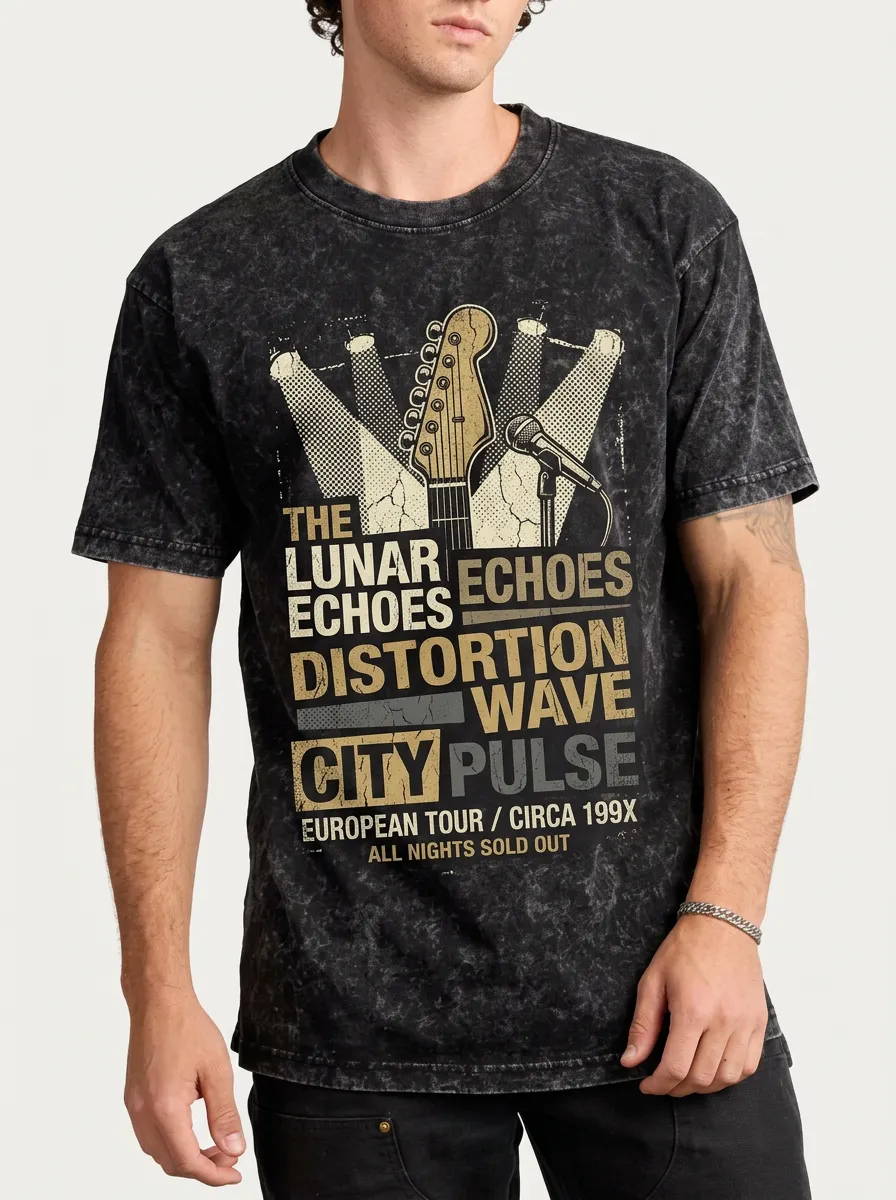 Men's Rock Band Music Lover Guitar Microphone Printed T-shirt