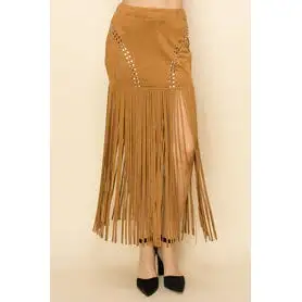 Fringe Detail Suede Skirt
