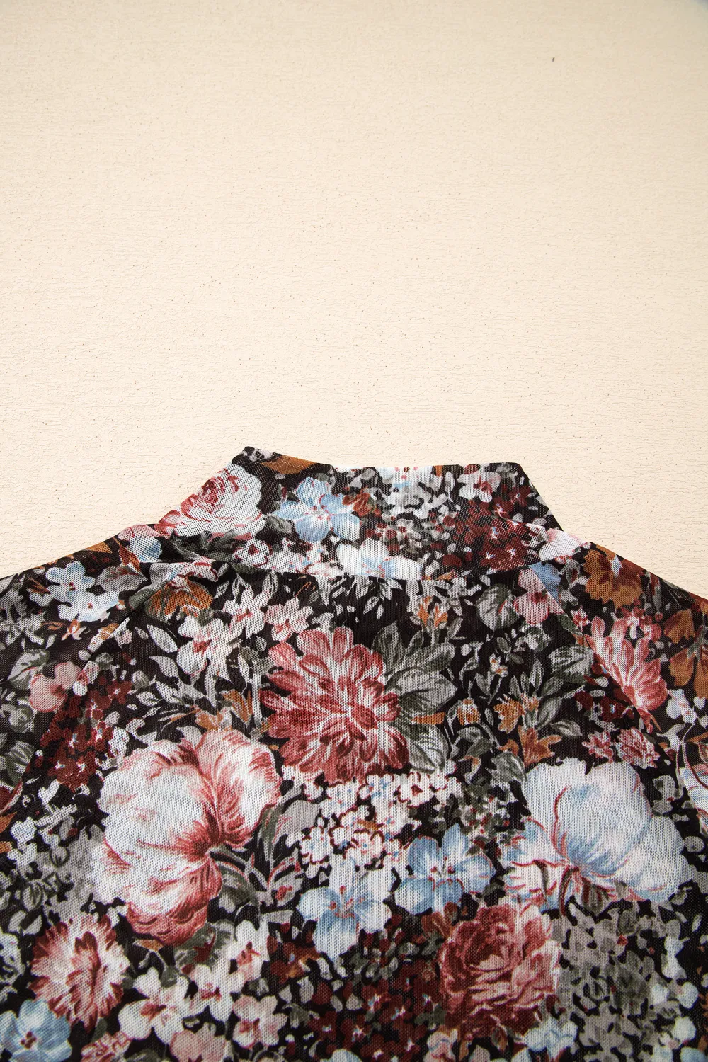 Brown Floral Print High Neck Top