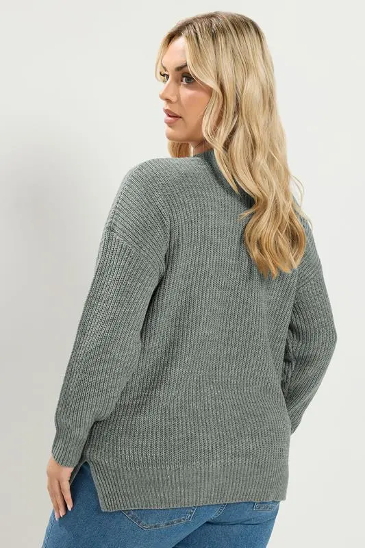 Plus Size Grey V-Neck Knitted Jumper
