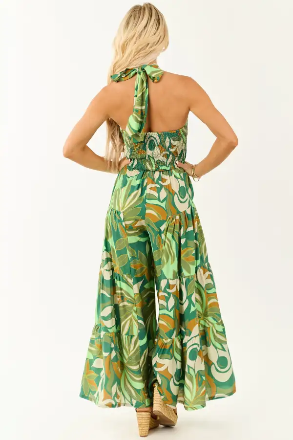 Kiwi Tropical Print Halter Front Tie