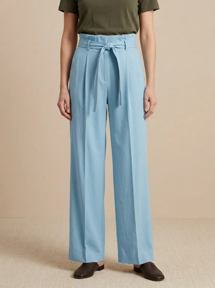 Casual Belted High Rise Wide Leg Pants