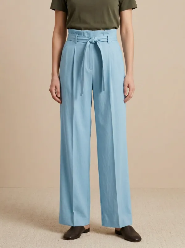 Casual Belted High Rise Wide Leg Pants