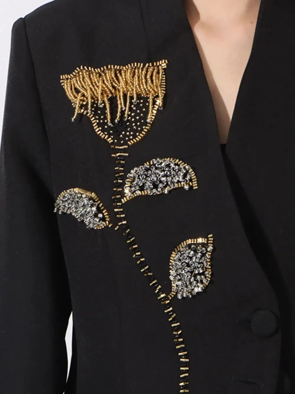 Button-Front Long-Sleeve Blazer