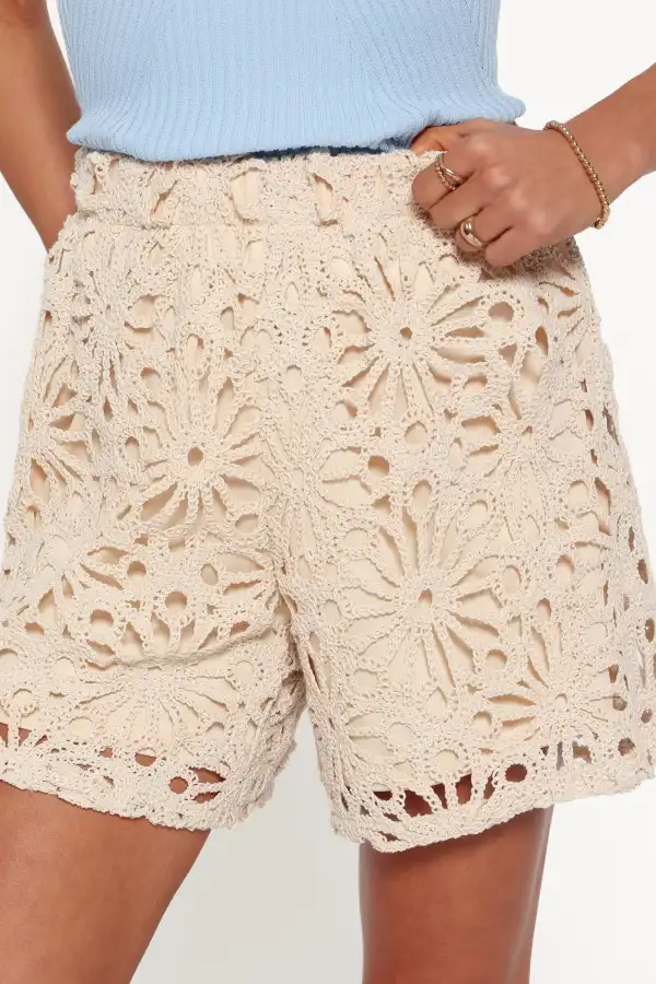 Crochet Cotton High Waist Casual Shorts