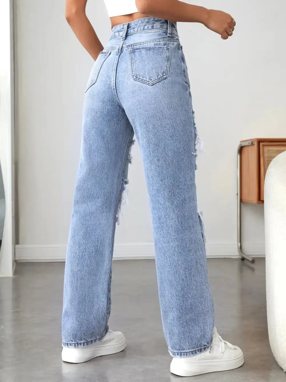 Relaxed High Waist Distressed Denim Jeans