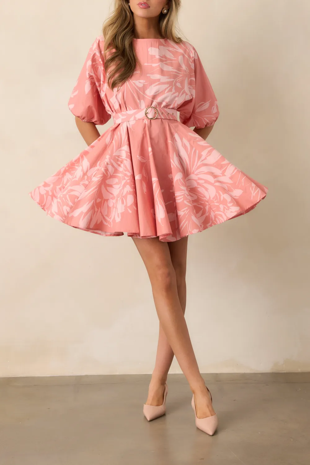 Pink Flare Swing Belted Mini Dress