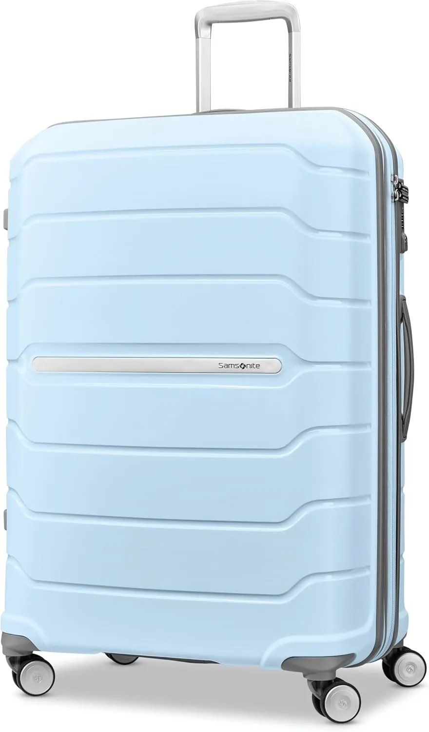 Samsonite Freeform Hardside Carry-On Luggage with Spinner Wheels - Hardshell Suitcase - TSA, Airline-Approved - Expandable Hard Shell, Smooth Rolling Wheels for Lightweight Travel - White/Grey