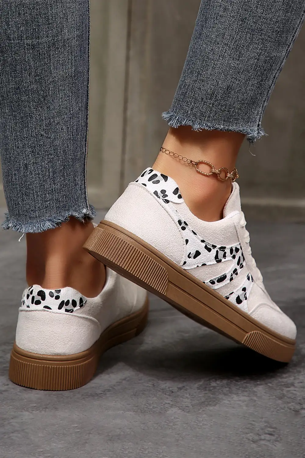 Leopard Faux Suede Colorblock Lace-Up Casual Sneakers