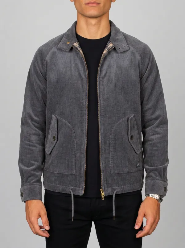 Men's Vintage Style Navy Corduroy Plaid Lined Harrington Jacket