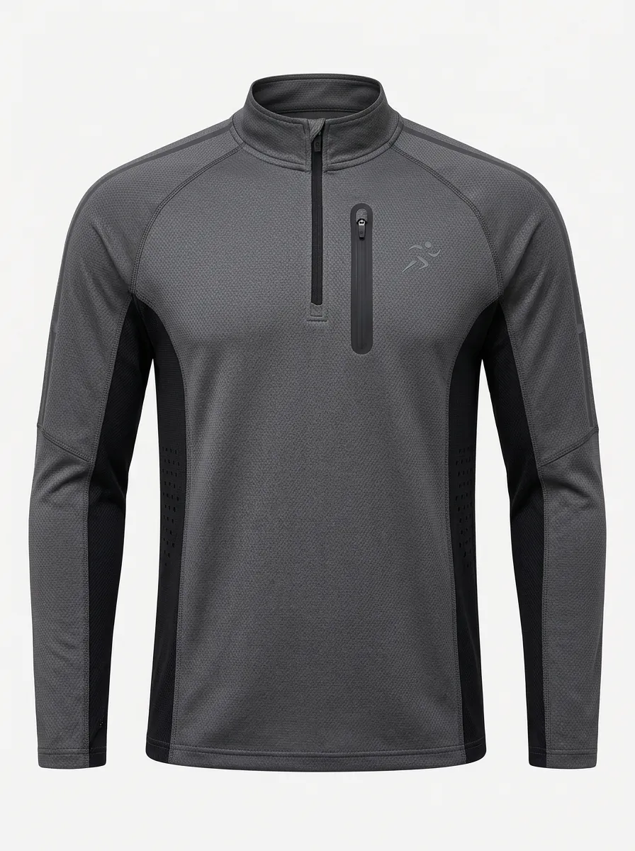 Men's Running Sports Fitness Runner Logo Printed Quarter Zip Shirt