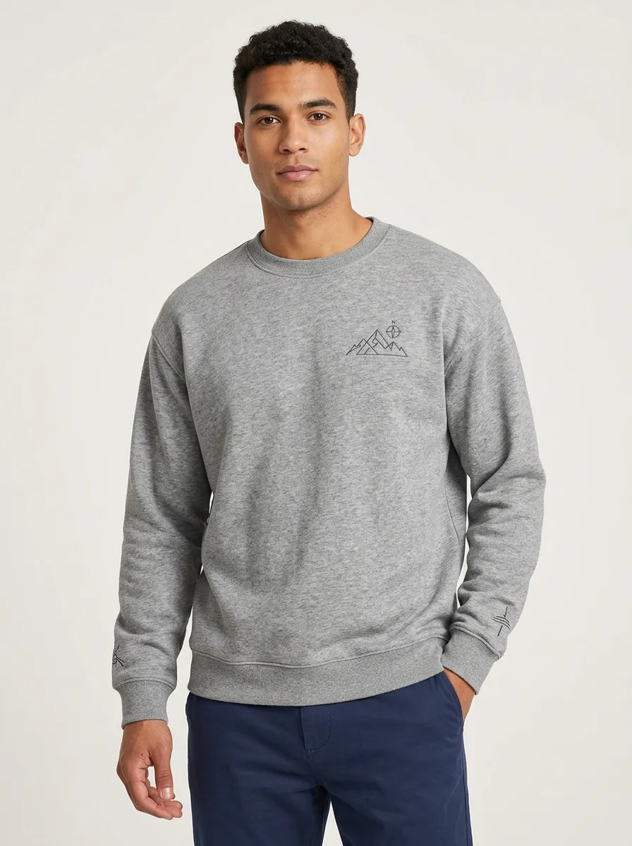 Men's Grey Outdoor Mountain Compass Fleece Sweatshirt