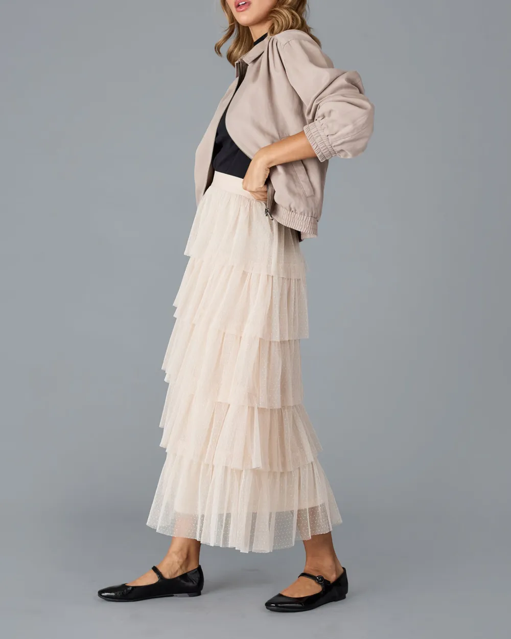 Light Pink Tiered Tulle Maxi Skirt