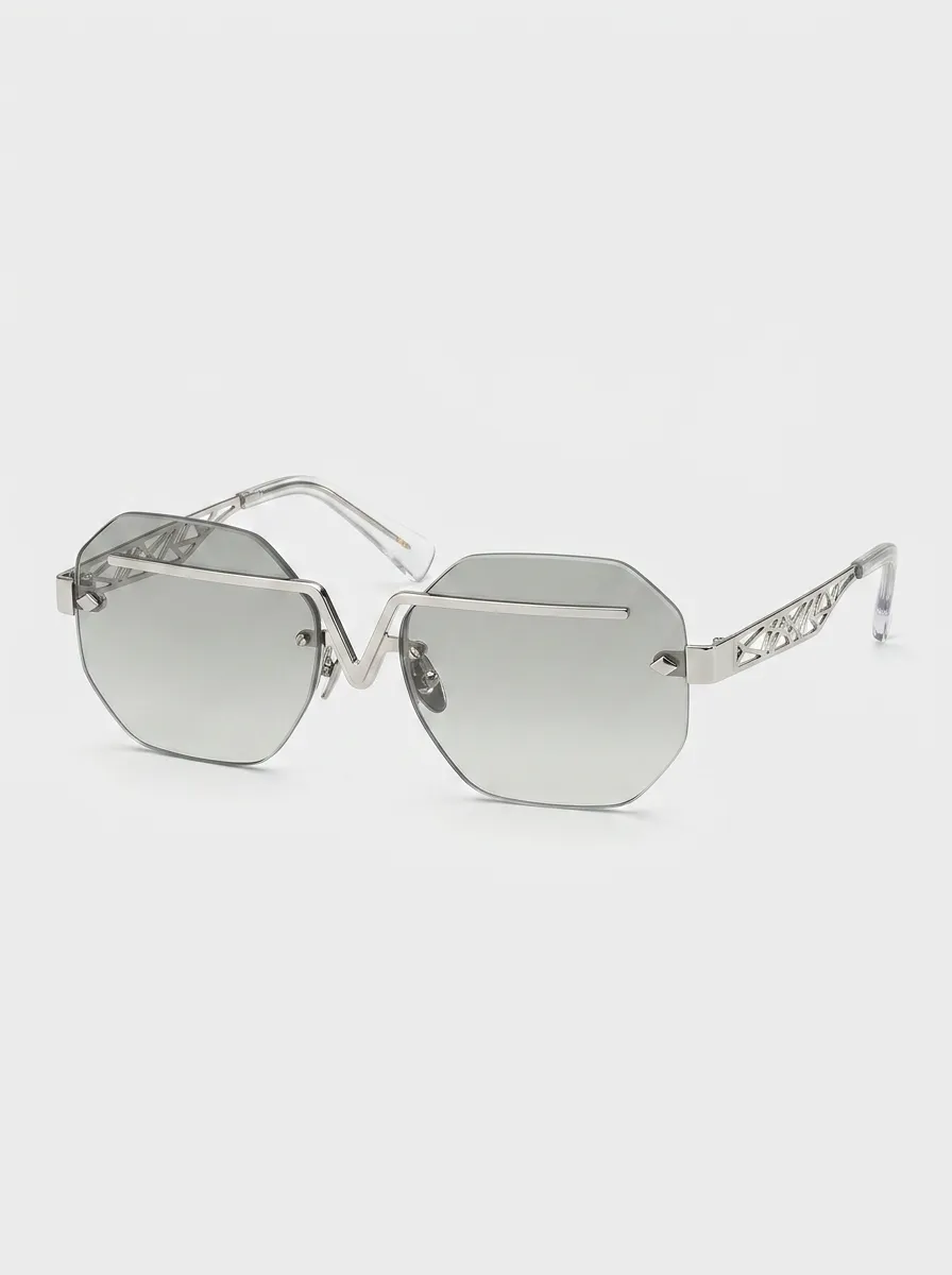 Unisex Geometric Octagon Silver Metal Frame Gradient Sunglasses
