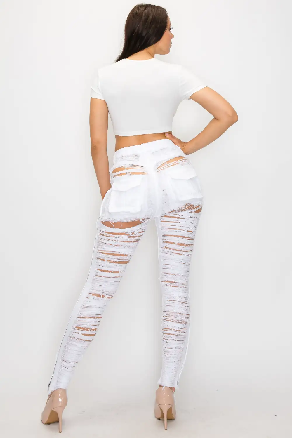 High-Rise Cargo-Pocket Skinny Cargo Jeans