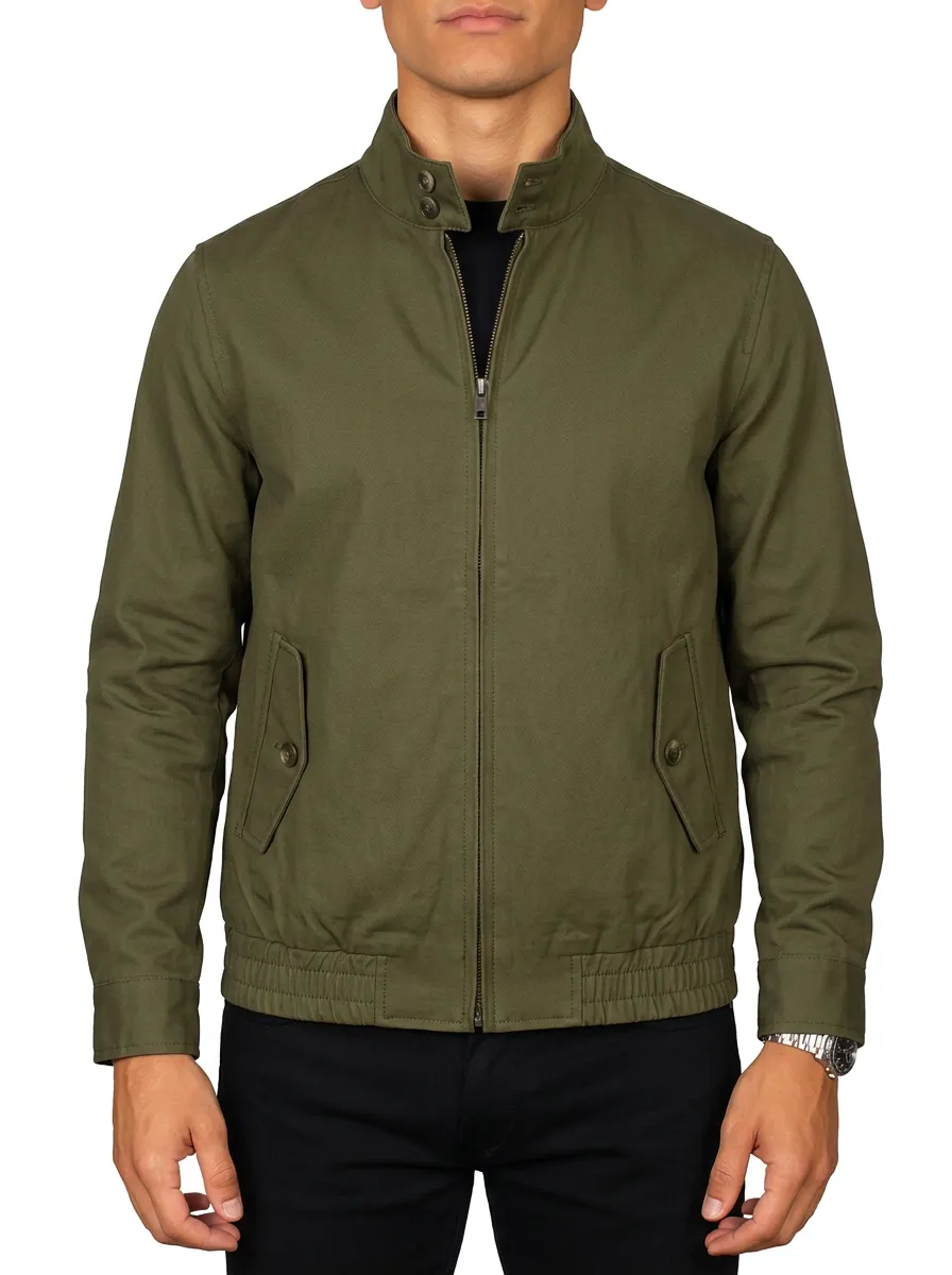Men's Military Style Olive Green Stand Collar Casual Jacket