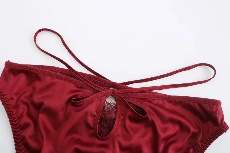 Satin Hollow Lace Bra And Panty Set