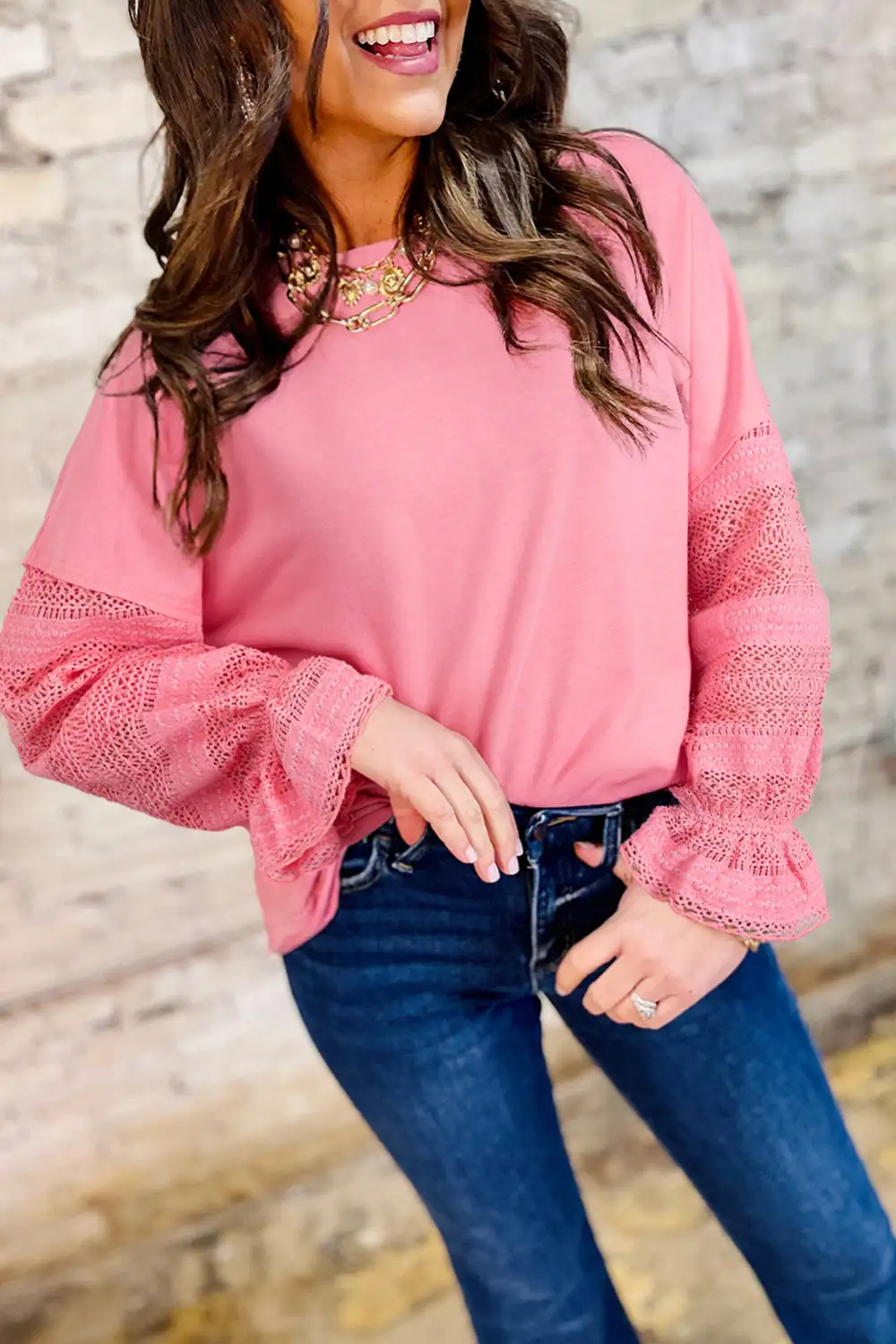 Relaxed Patchwork Lace Detail Drop Shoulder Sweatshirt