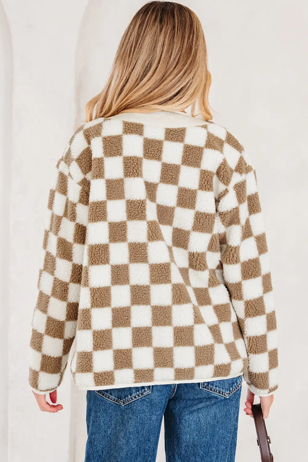 Women's Checkered Sherpa Buttoned Front Chunky Jacket