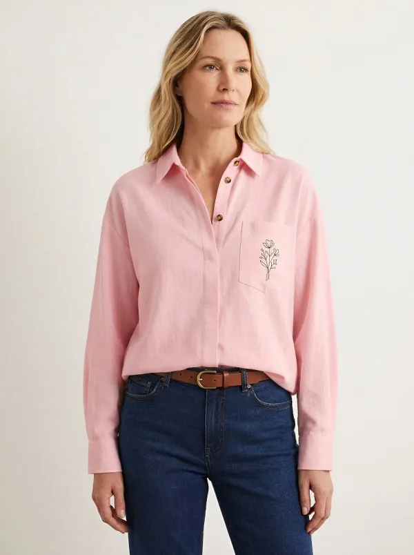 Women's Minimalist Nature Lover Floral Line Art Printed Shirt