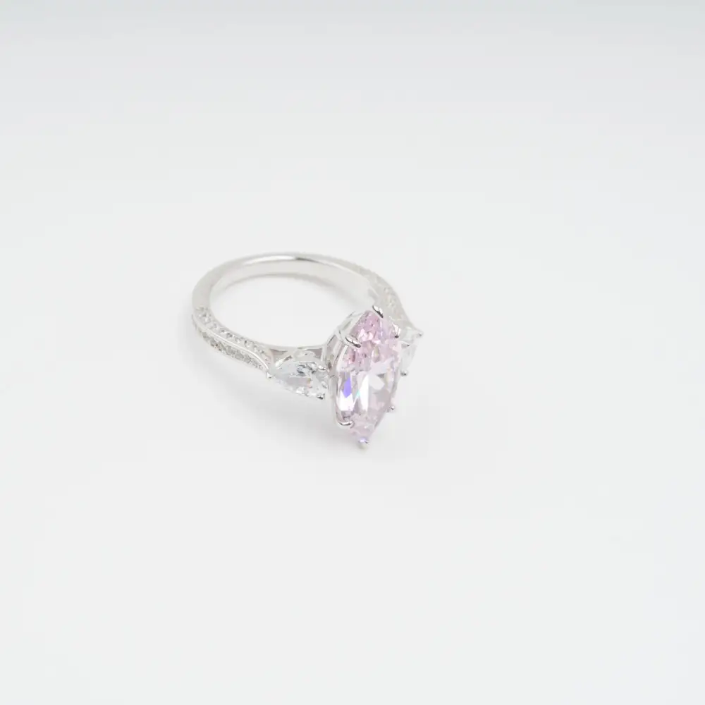 Pink Crystal Embellished Sterling Silver Ring