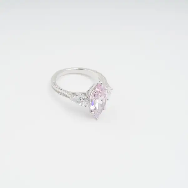 Pink Crystal Embellished Sterling Silver Ring