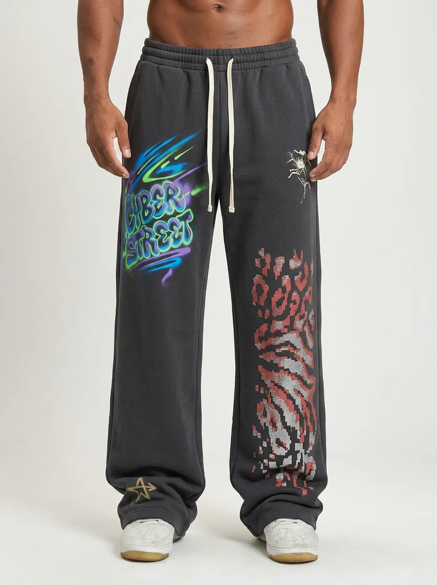 Men's Streetwear Cyber Street Graffiti Leopard Printed Sweatpants
