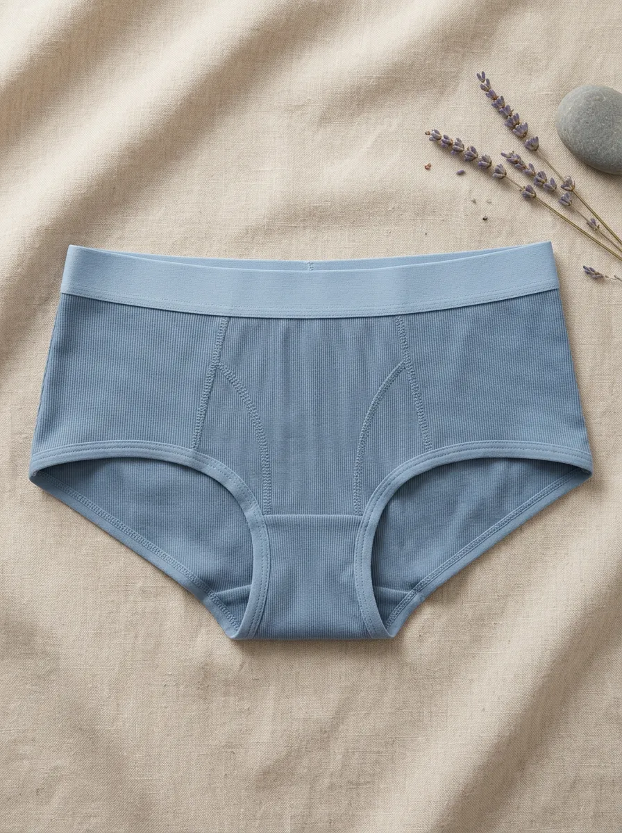 Women's Solid Blue Ribbed Cotton Briefs