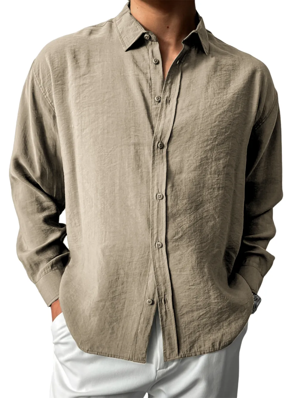 Easy Fit Long Sleeve Button Front Shirt