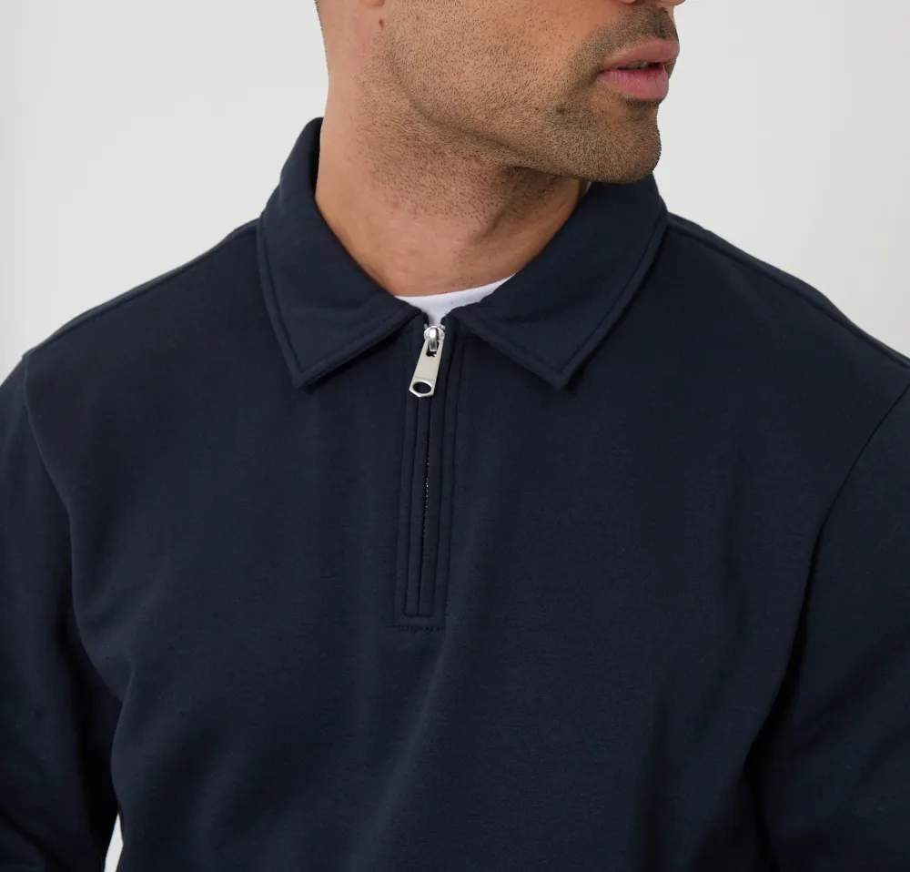 Men's Navy Quarter-Zip Polo Sweatshirt