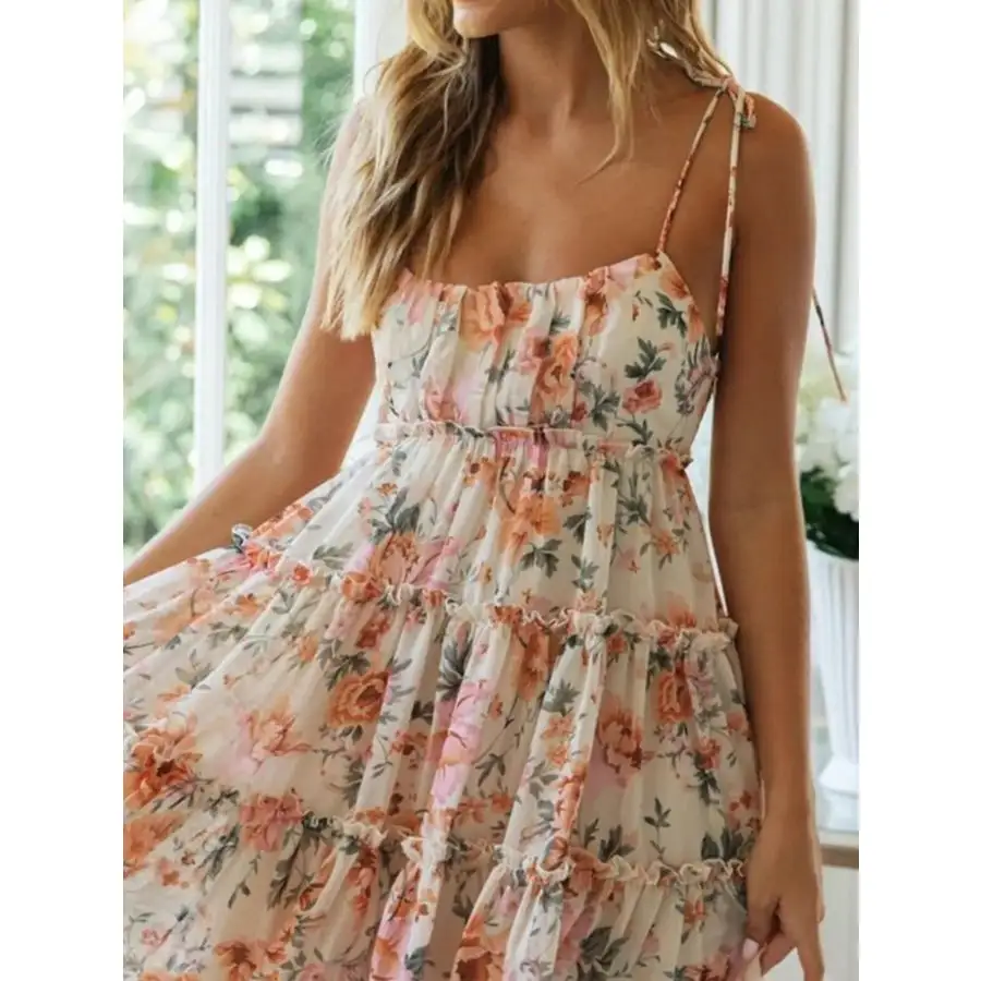 Tie-Strap Tiered Mini Dress