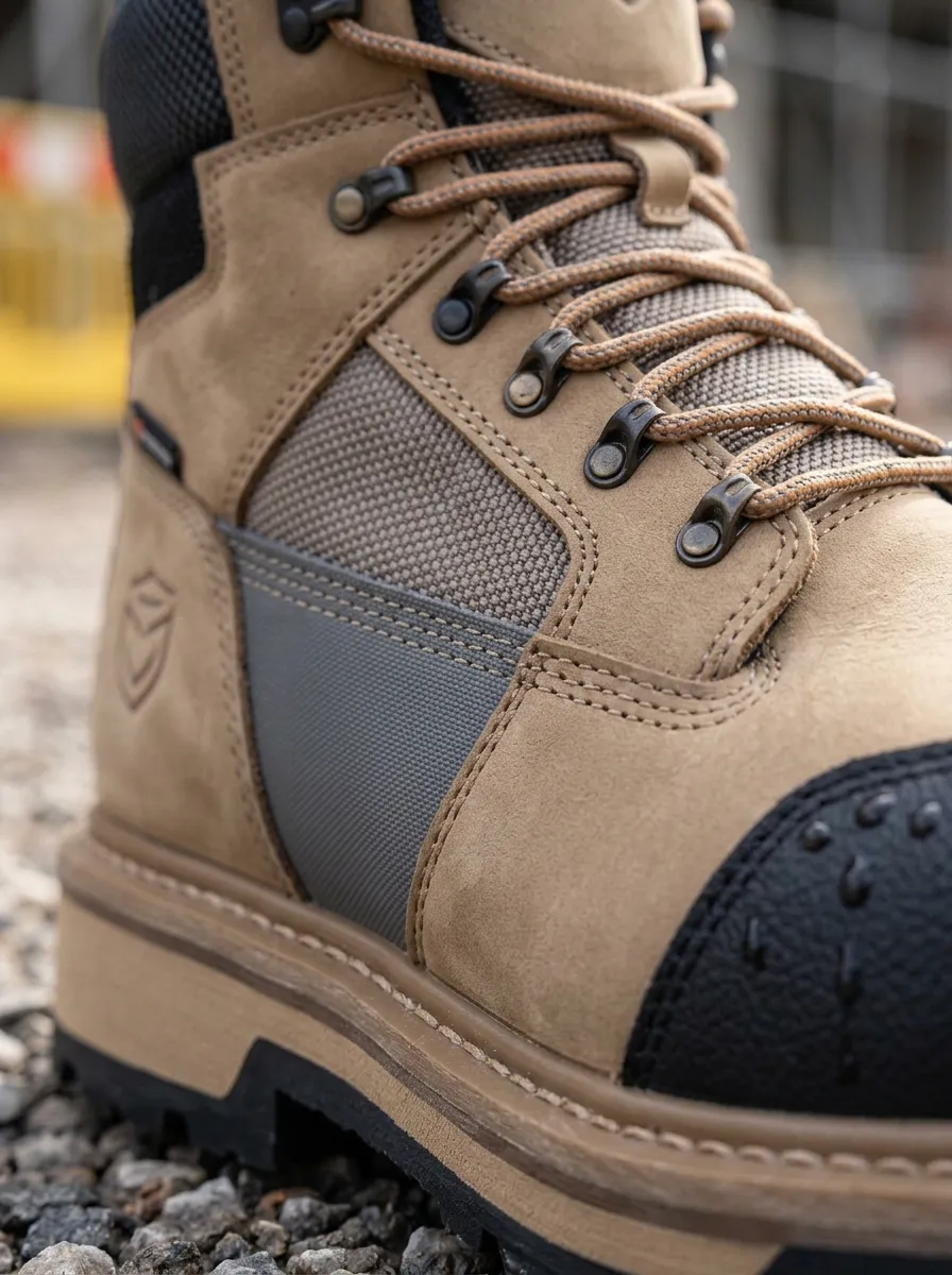 Men's Construction Worker Waterproof Tan Suede Printed Work Boots