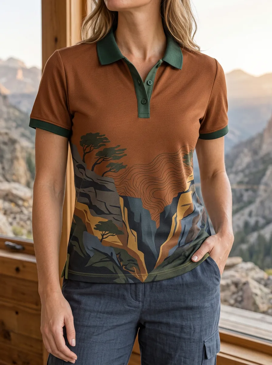 Women's Classic Mountain Landscape Nature Polo Shirt