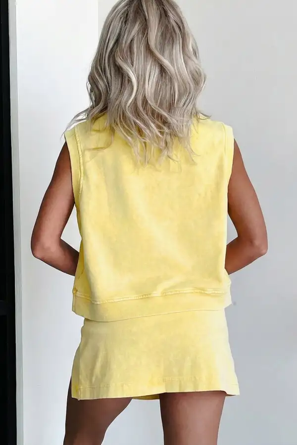 Women's Solid Color Washed Sleeveless Top Split Skort Cotton Two Piece Coordinated Set