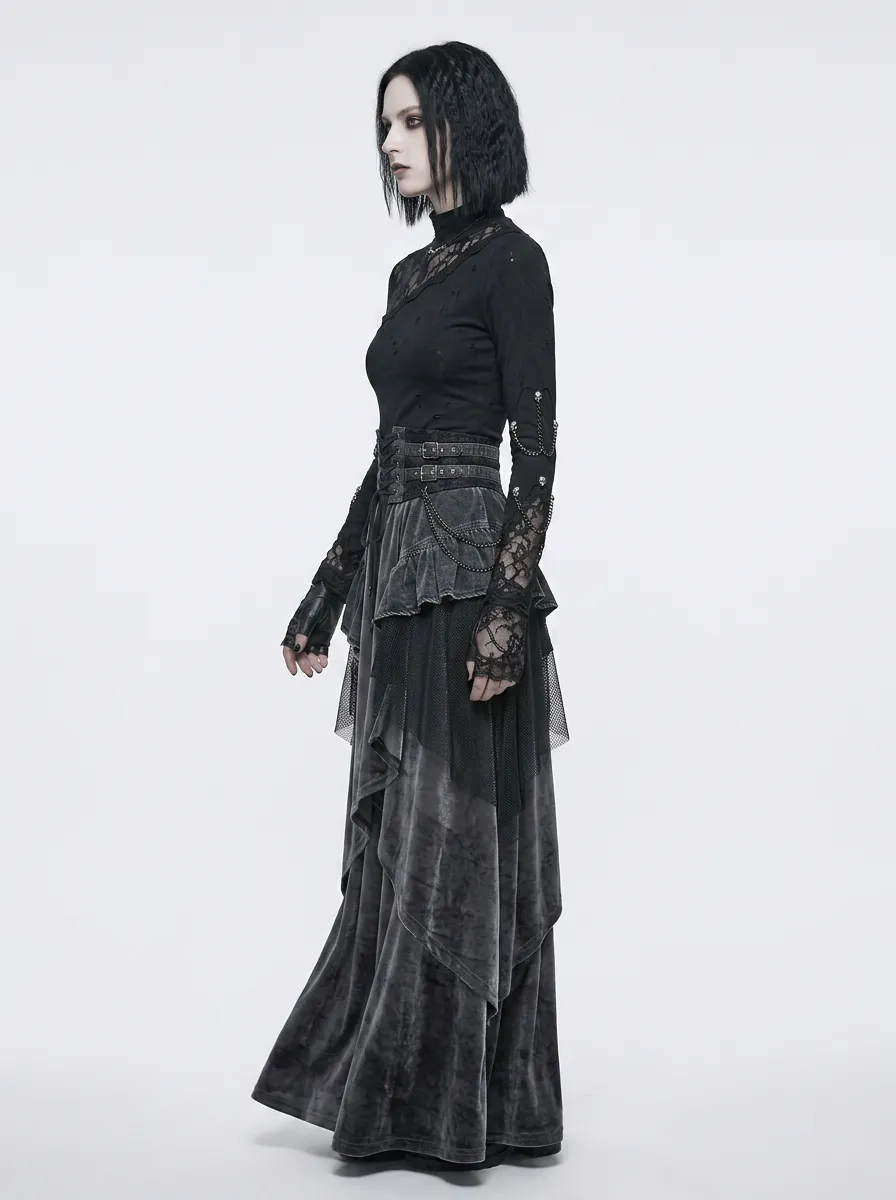 Women's Gothic Raven Lace Patchwork Printed Top