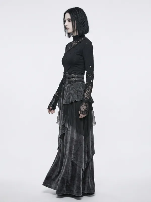 Women's Gothic Raven Lace Patchwork Printed Top