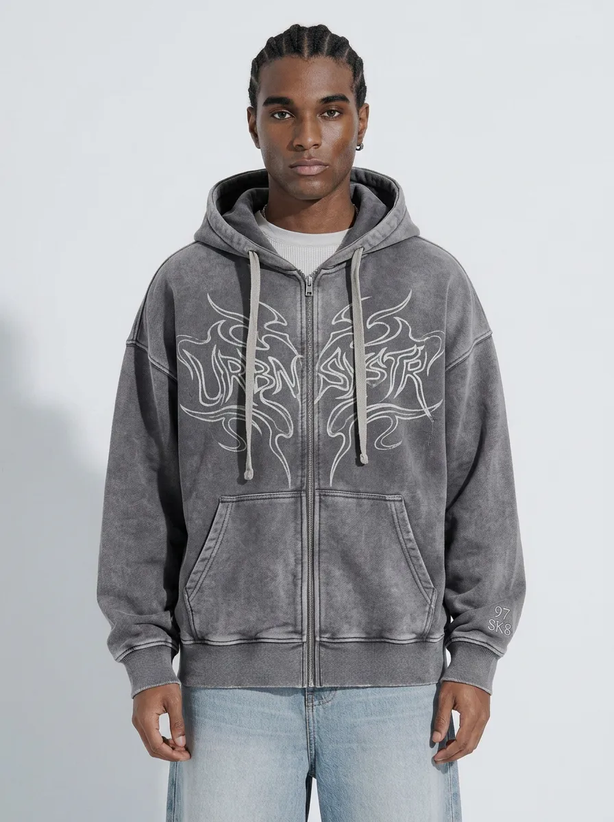 Men's Streetwear Urban Tribal Graphic Printed Zip-up Hoodie