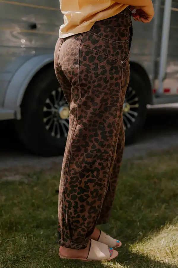 Women's Clear Seam Detail Patchwork Leopard Print Barrel Jeans