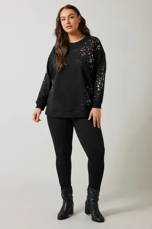 Black & Bronze Leopard Sequin Embellished Sweatshirt