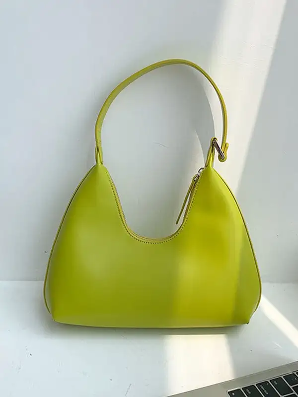 Solid Zipper Moon Shoulder Strap Armpit Bag