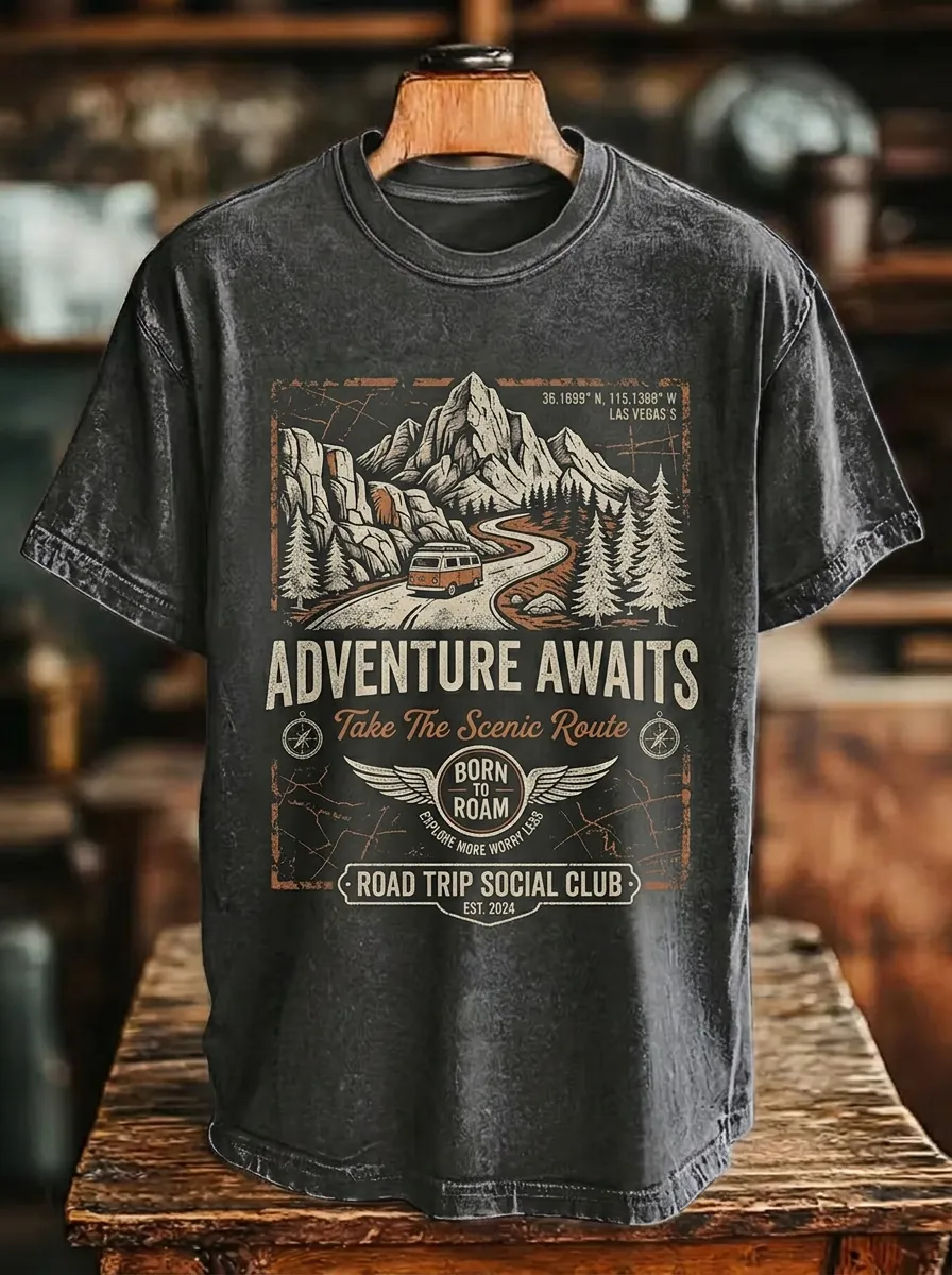 Unisex Adventure Lover Mountain Van Road Trip Printed T-shirt