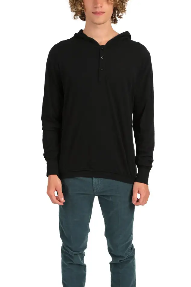 Henley Cotton Hooded Hoodie