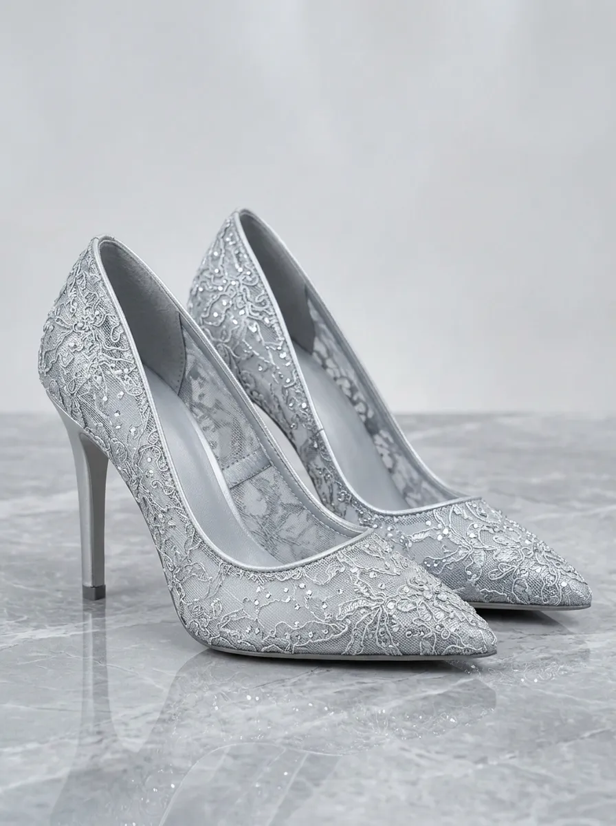 Floral Lace-Detail Embroidered Bridal-Inspired Women's Formal High Heels
