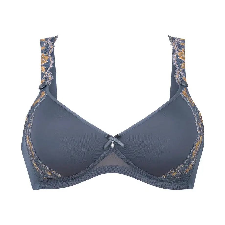 Women's Wireless Spacer Floral Lace Triangle Floral Detail Deep Neckline Breathable Bra